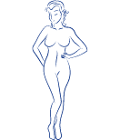 2 A drawing of a woman standing with her hands on her hips.